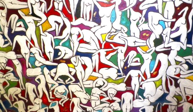 ART PAINTING NUDE KEITH HARING LOOK ALIKE LARGE 3AA.JPG