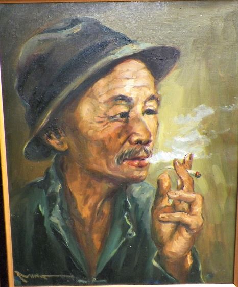 ART PAINTING PORTRAIT ORIENTAL MAN SMOKING 2AA.JPG