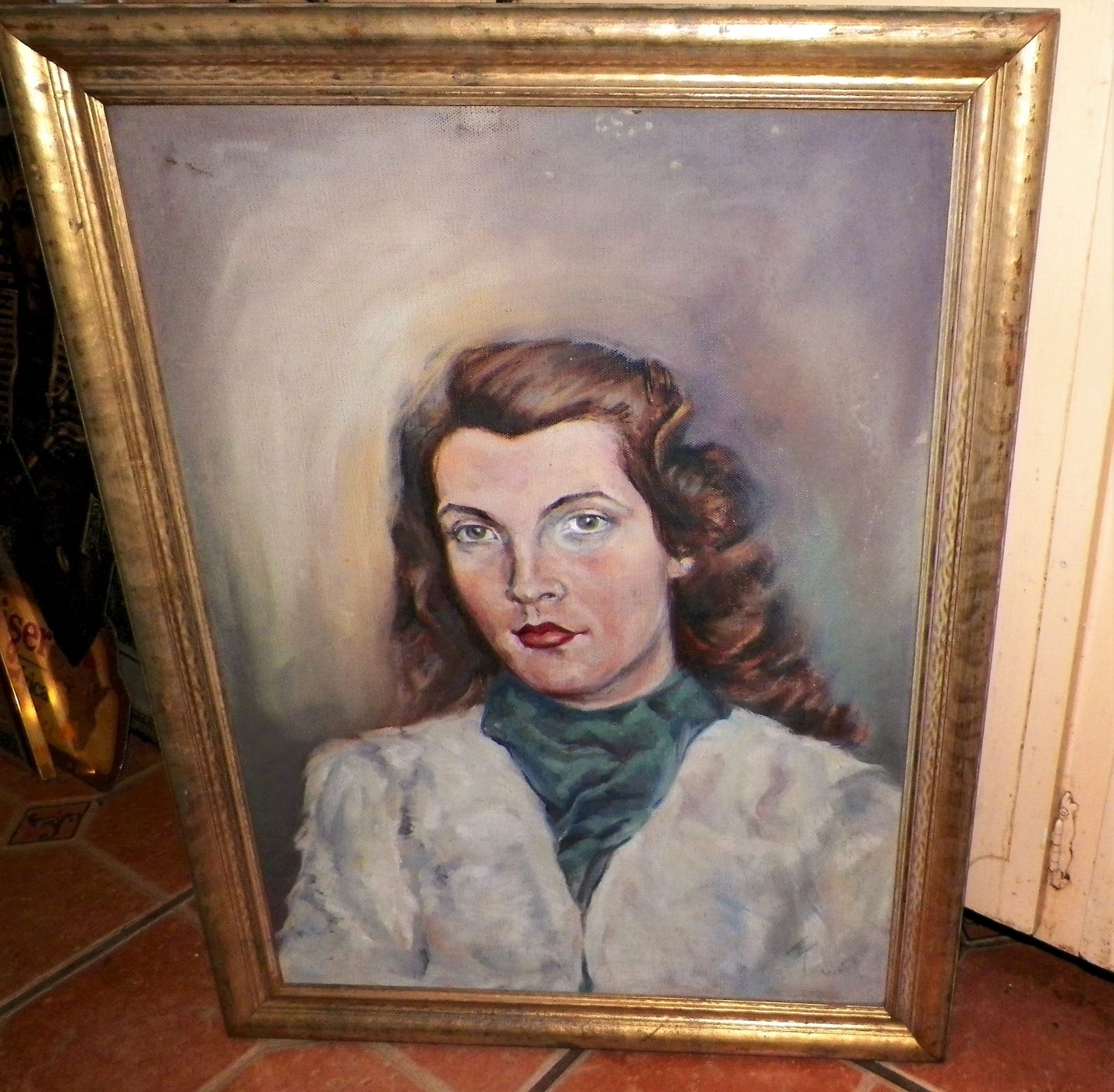 ART PAINTING PORTRAIT WOMAN COW HOOF ON BACK 1AA.JPG