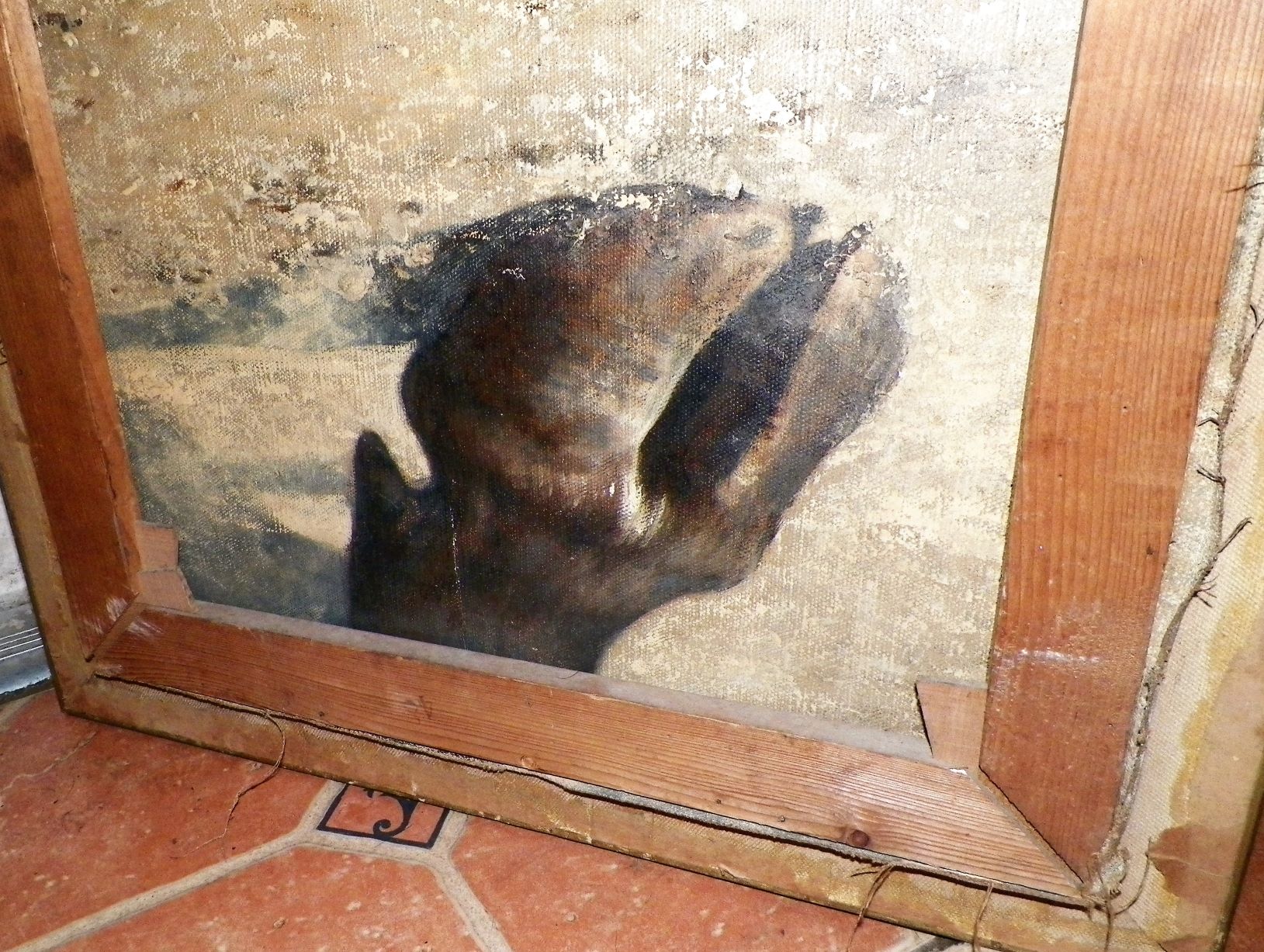 ART PAINTING PORTRAIT WOMAN COW HOOF ON BACK 5AA.JPG