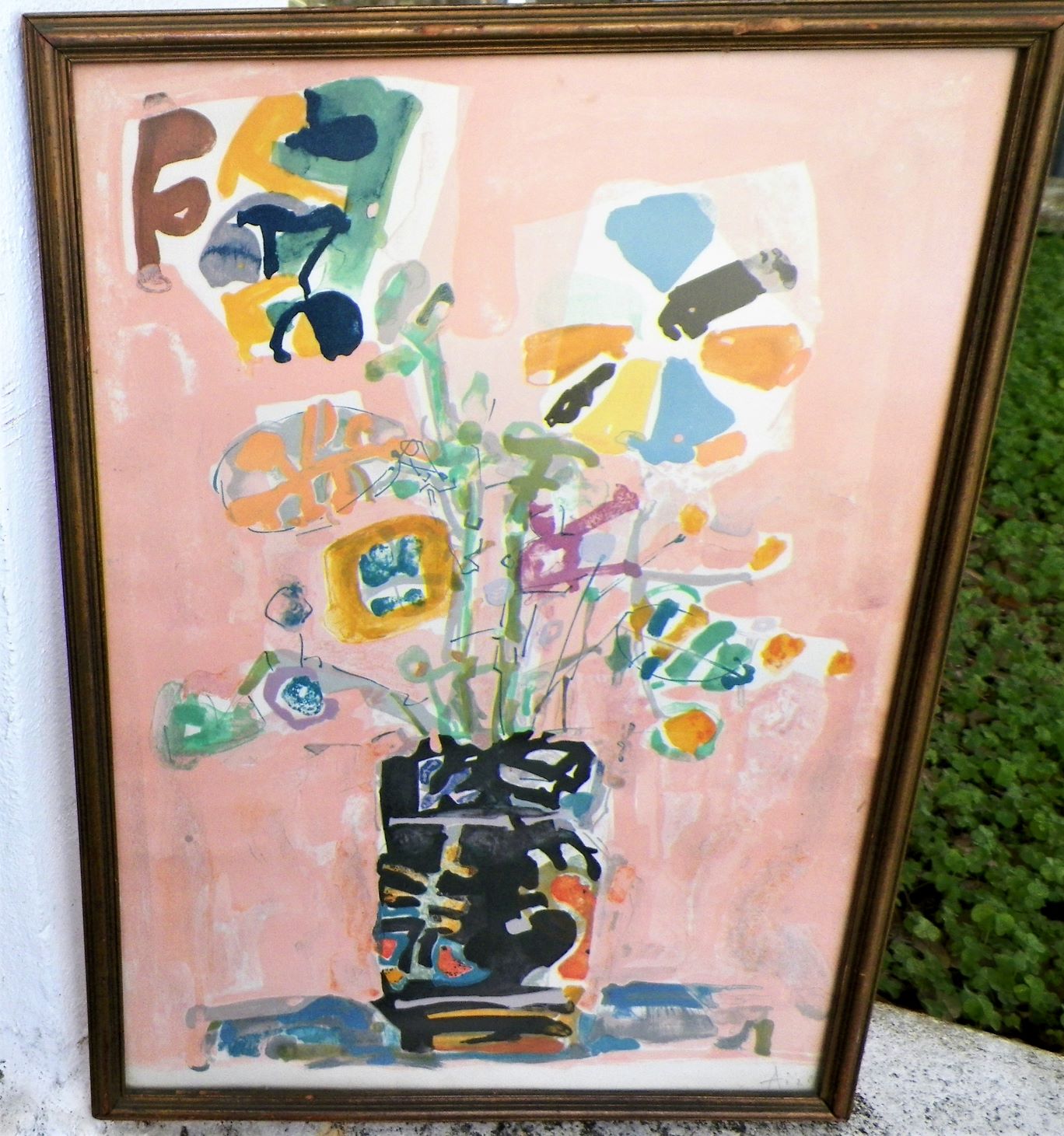 ART PAINTING THRIFT FLOWER POT ABSTRACT 1AA.JPG