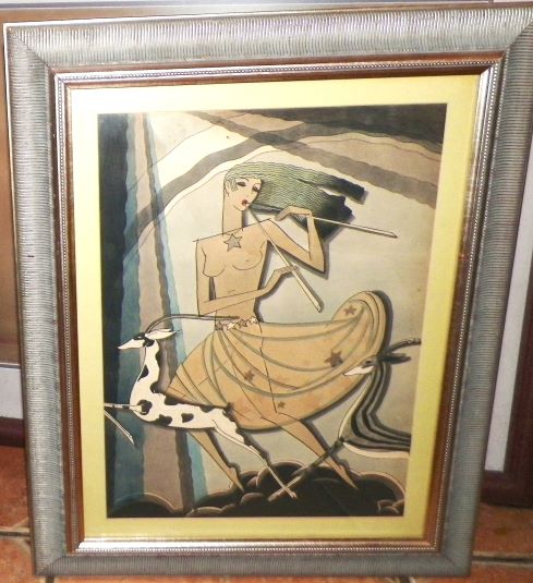 ART PAINTING THRIFT STORE LADY & DOG ART DECO LOOKING 1A_A_AA.JPG