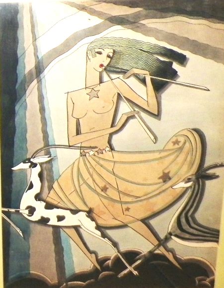 ART PAINTING THRIFT STORE LADY & DOG ART DECO LOOKING 2AA.JPG