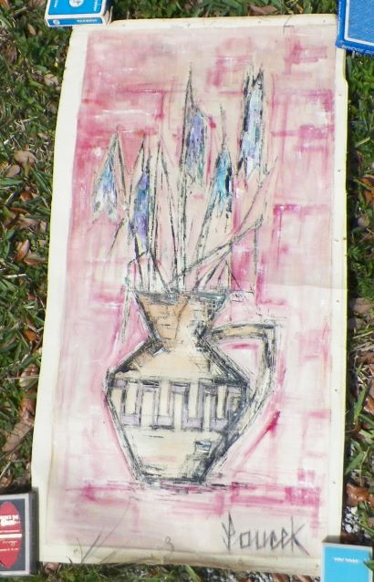 ART PAINTING THRUFT FIND UNFRAMED JOUCEK FLOWER POT 1A_AA.JPG