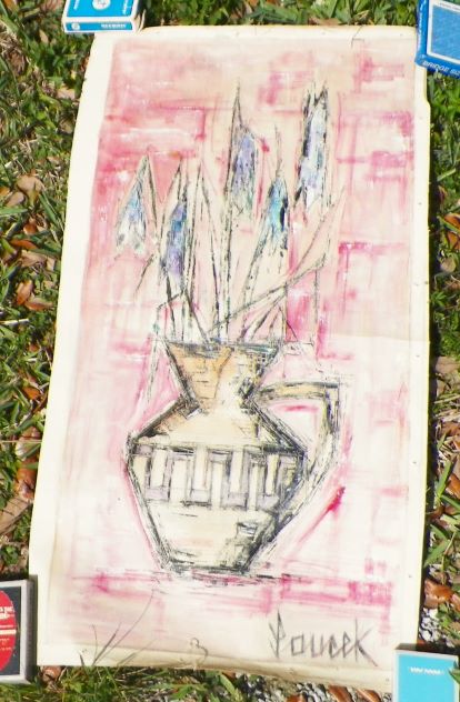 ART PAINTING THRUFT FIND UNFRAMED JOUCEK FLOWER POT 1AAA.JPG