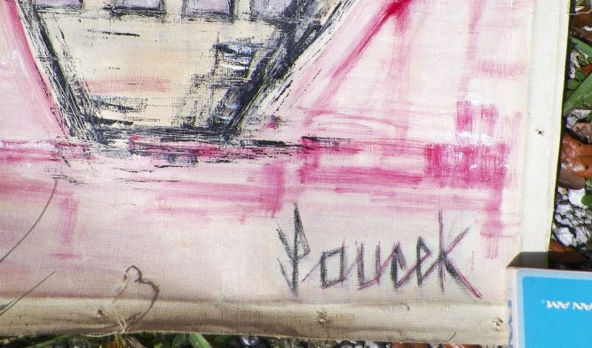 ART PAINTING THRUFT FIND UNFRAMED JOUCEK FLOWER POT 2AA.JPG