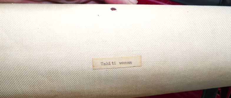 ART PAINTING THRUFT FIND UNFRAMED NUDE TAHITI WOMAN 8AA.JPG
