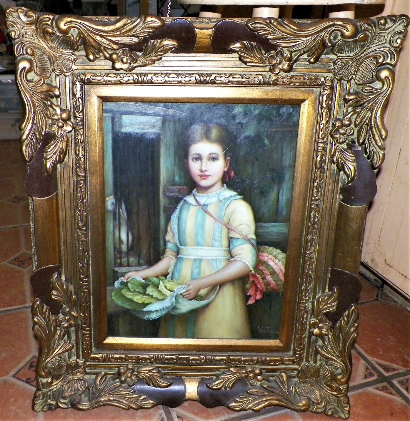 ART PAINTING VIN JON YOUNG GIRL IN NICE FRAME 1AA.JPG