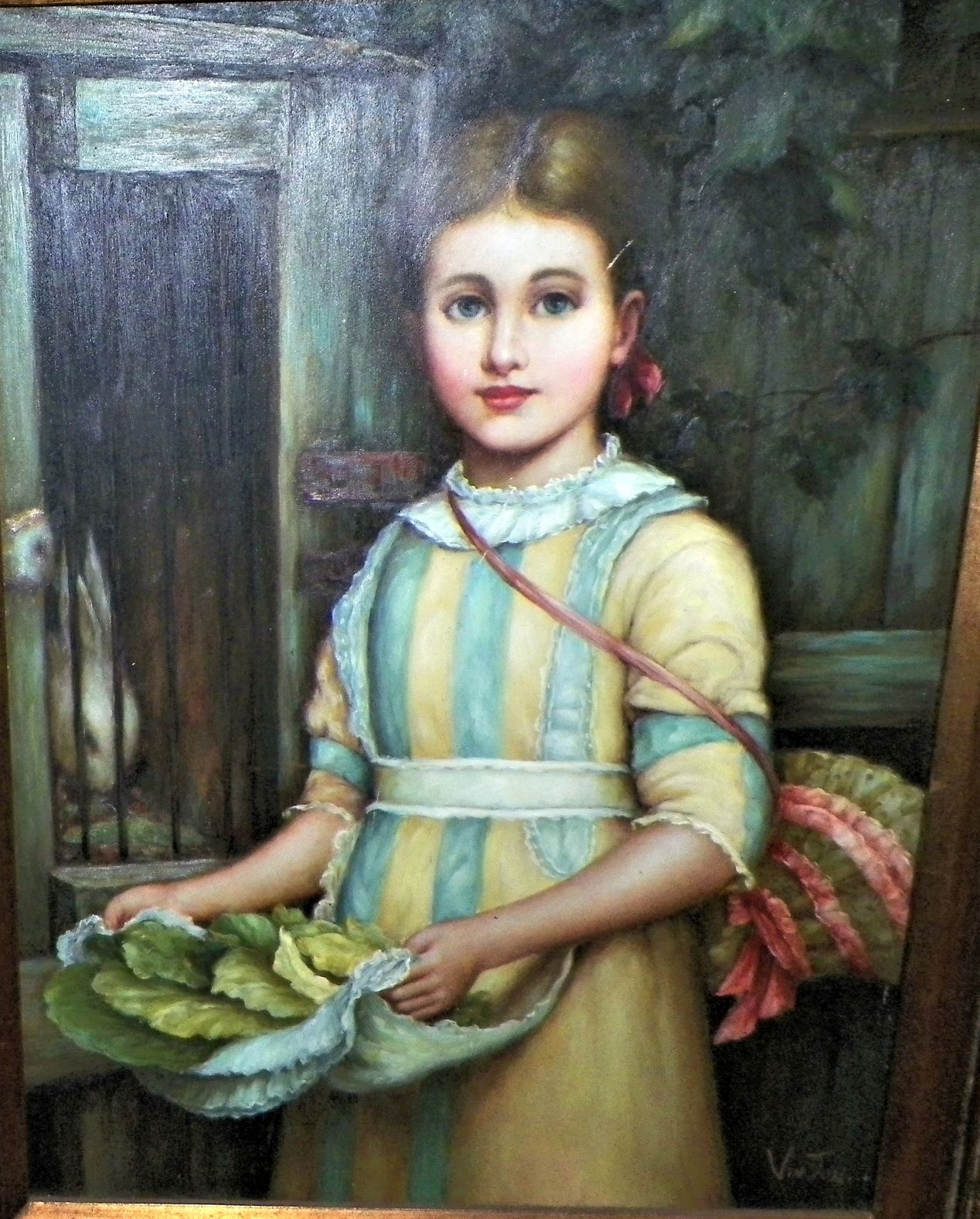 ART PAINTING VIN JON YOUNG GIRL IN NICE FRAME 1DAA.JPG