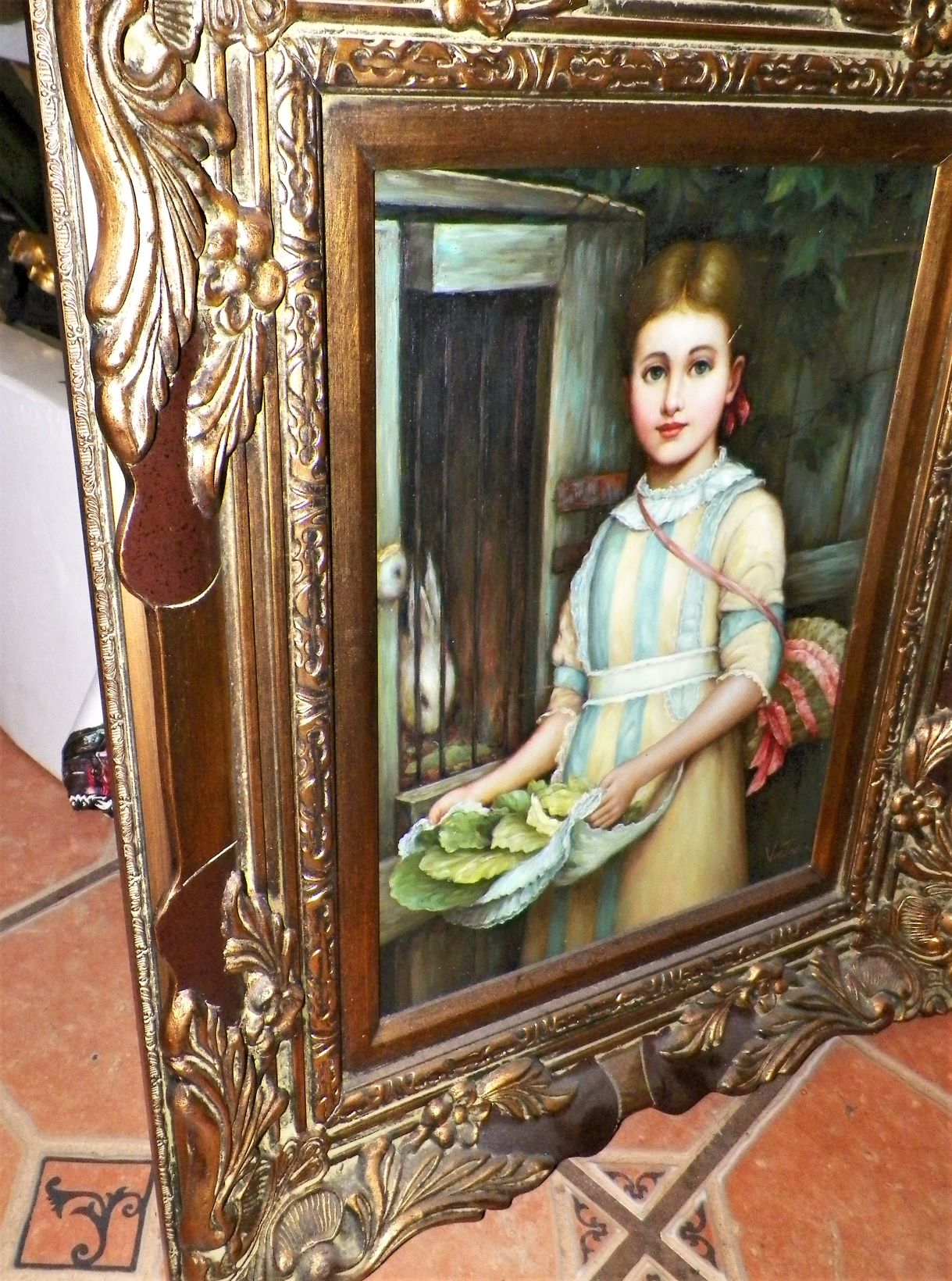 ART PAINTING VIN JON YOUNG GIRL IN NICE FRAME 6AAA.JPG