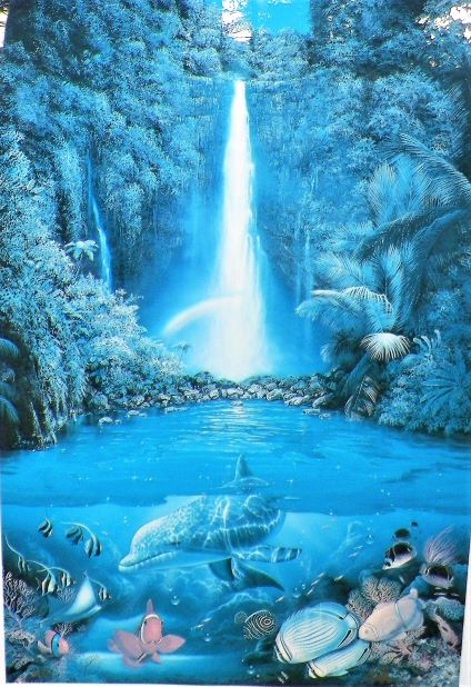 ART PRINT DOLPHINS UNDER WATER GOLD SIGNATURE 2AA.JPG