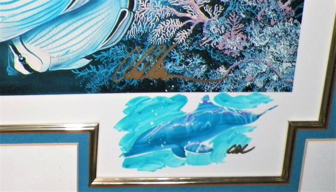 ART PRINT DOLPHINS UNDER WATER GOLD SIGNATURE 4AA.JPG