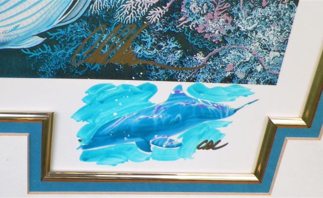 ART PRINT DOLPHINS UNDER WATER GOLD SIGNATURE 4AAA.JPG