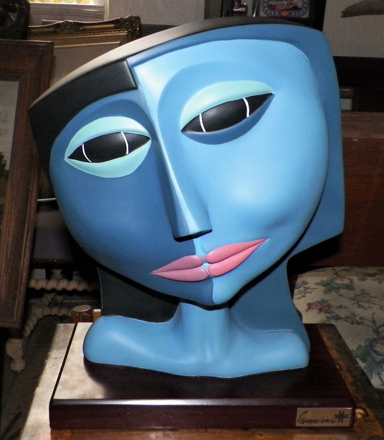 ART SCULPTURE CUBIST FACE BLUE 2AA.JPG