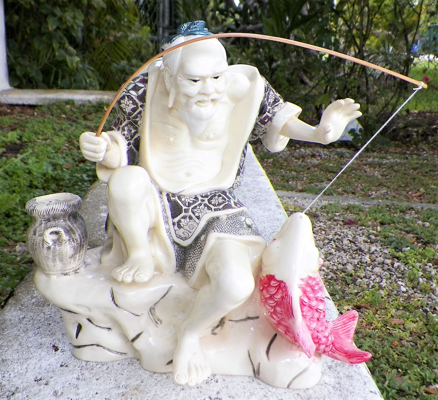 Asian Fisherman Statue Stone, Bone or Resen? Antiques Board