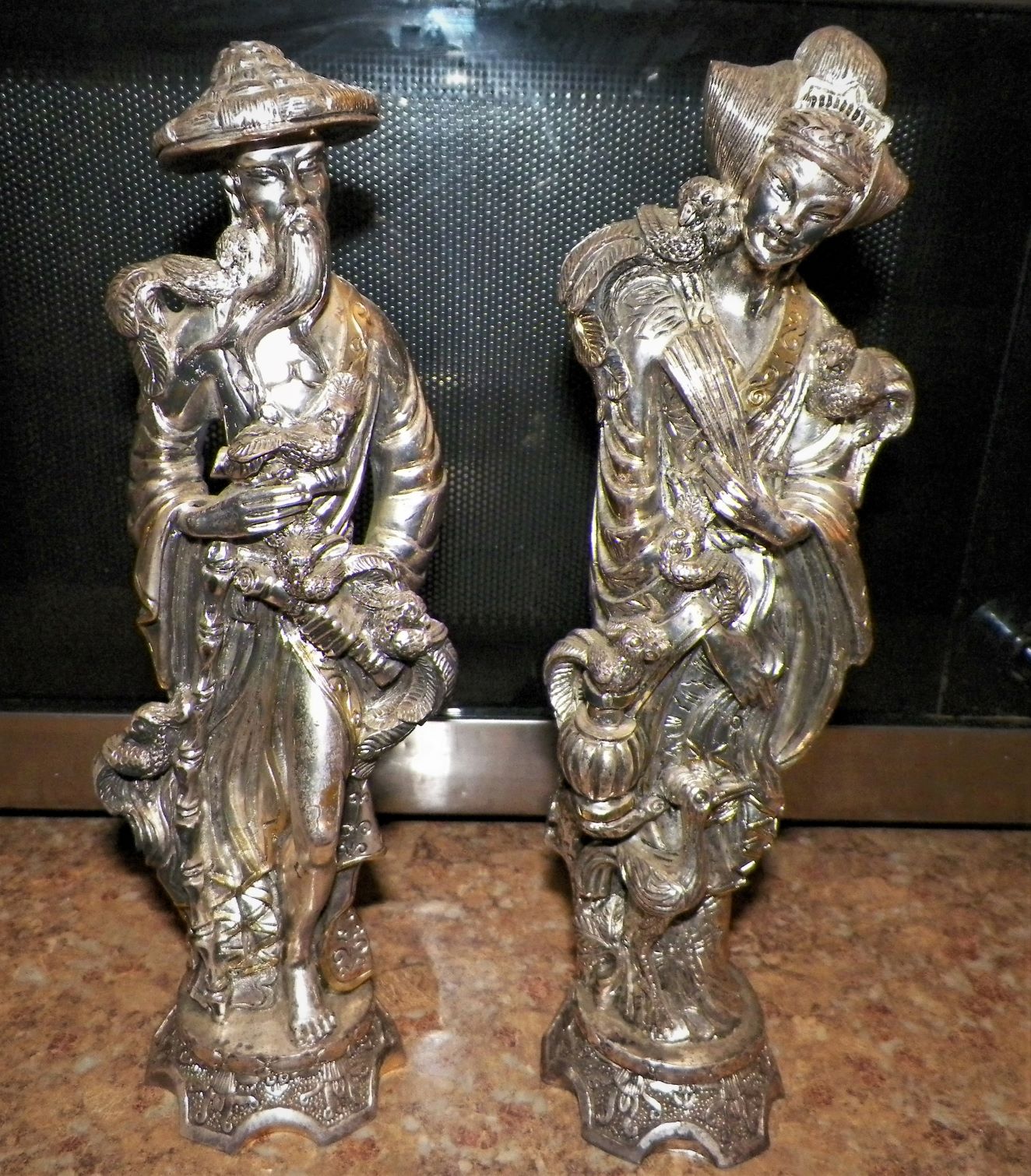 ART STATUE SILVER & GOLD ORIENTAL FIGURES 1AA.JPG