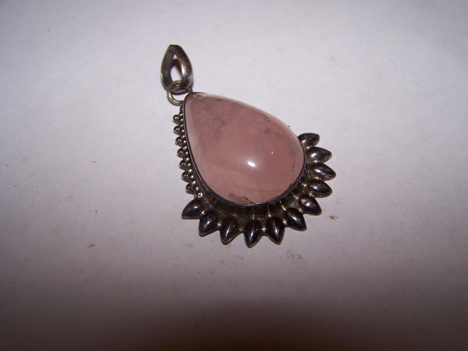 Sterling & Rose quartz pendant. Cracked scrap? Antiques Board