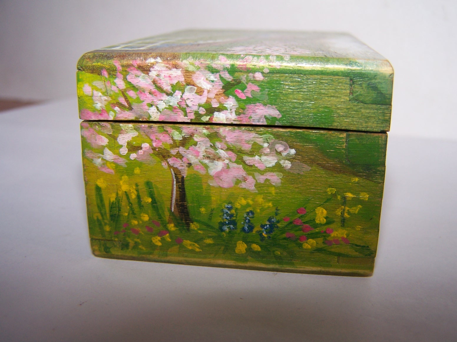 Painted wood box, Local CA. artist Antiques Board