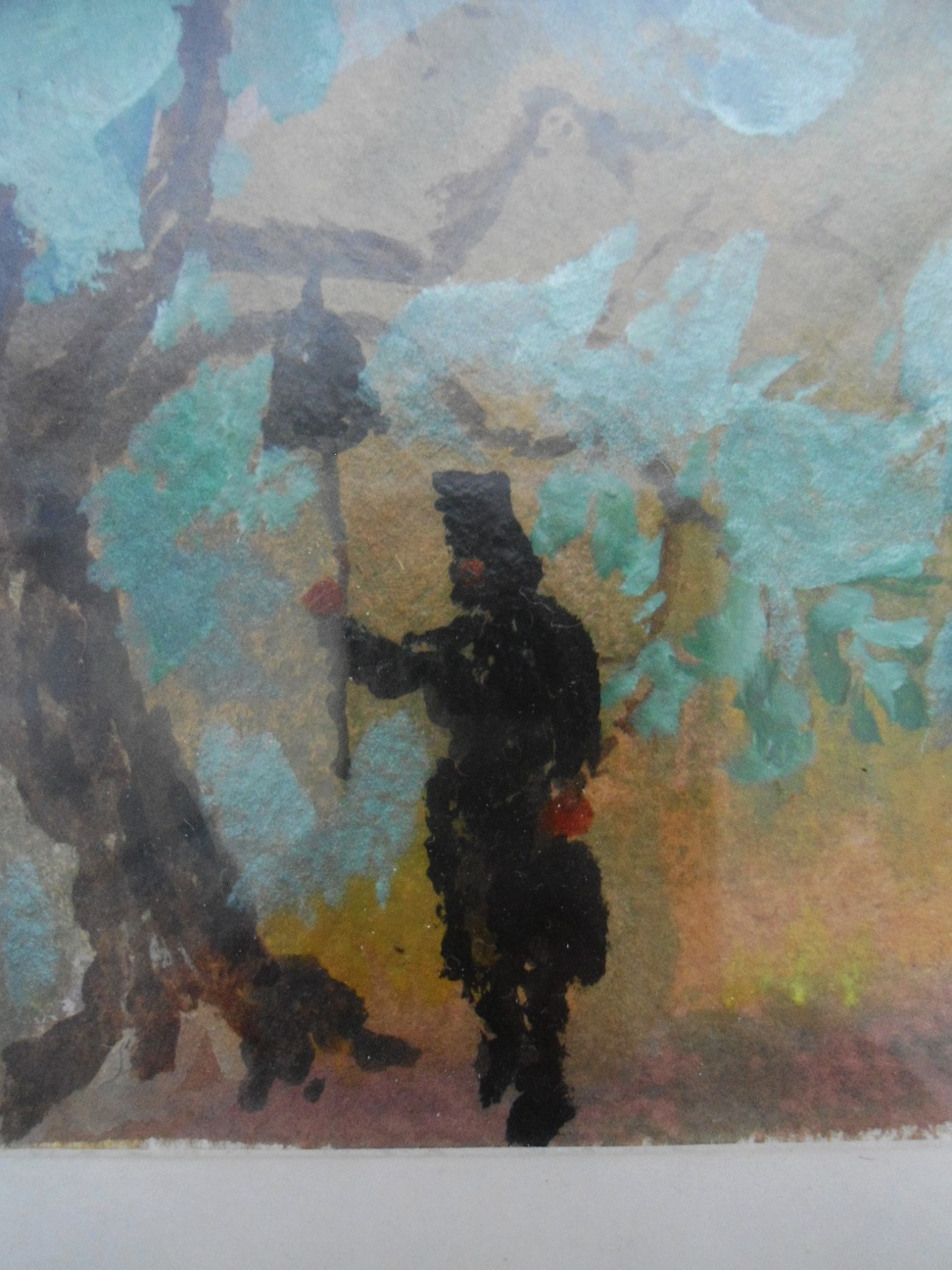 Oil sketch painting, mysterious black figure Antiques Board