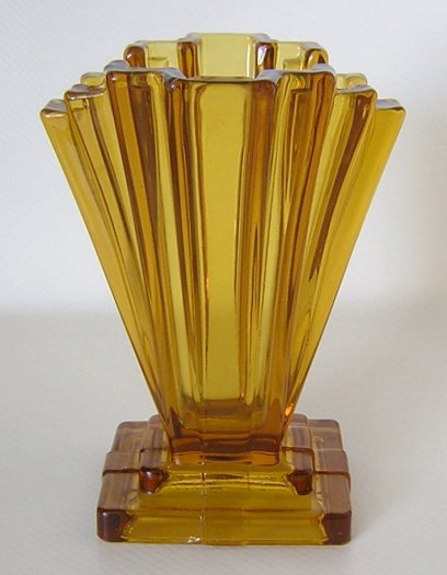 Bageley Glass Graham Vase Art Deco England Pressed Amber Glass-a.jpg