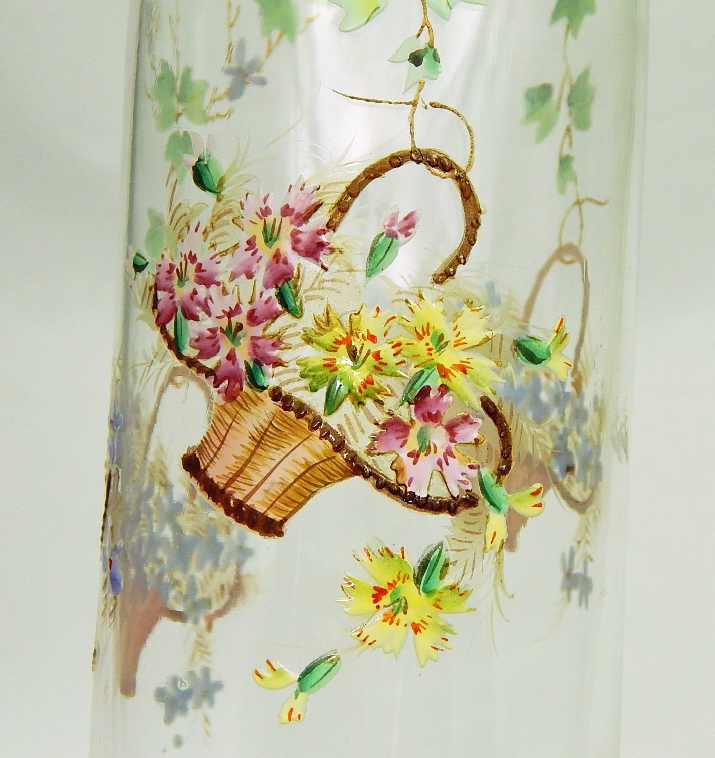 Enamel Decorated Glass Vase Antiques Board