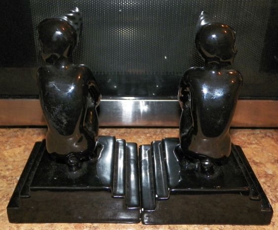 BOOKENDS ART DECO WOMEN BLACK CERAMIC 4AA.JPG