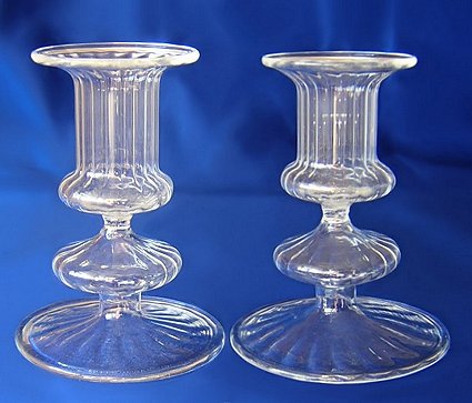 Clear Glass Pin Stripe Ribbed Mexican Candlestick Pair-a.jpg