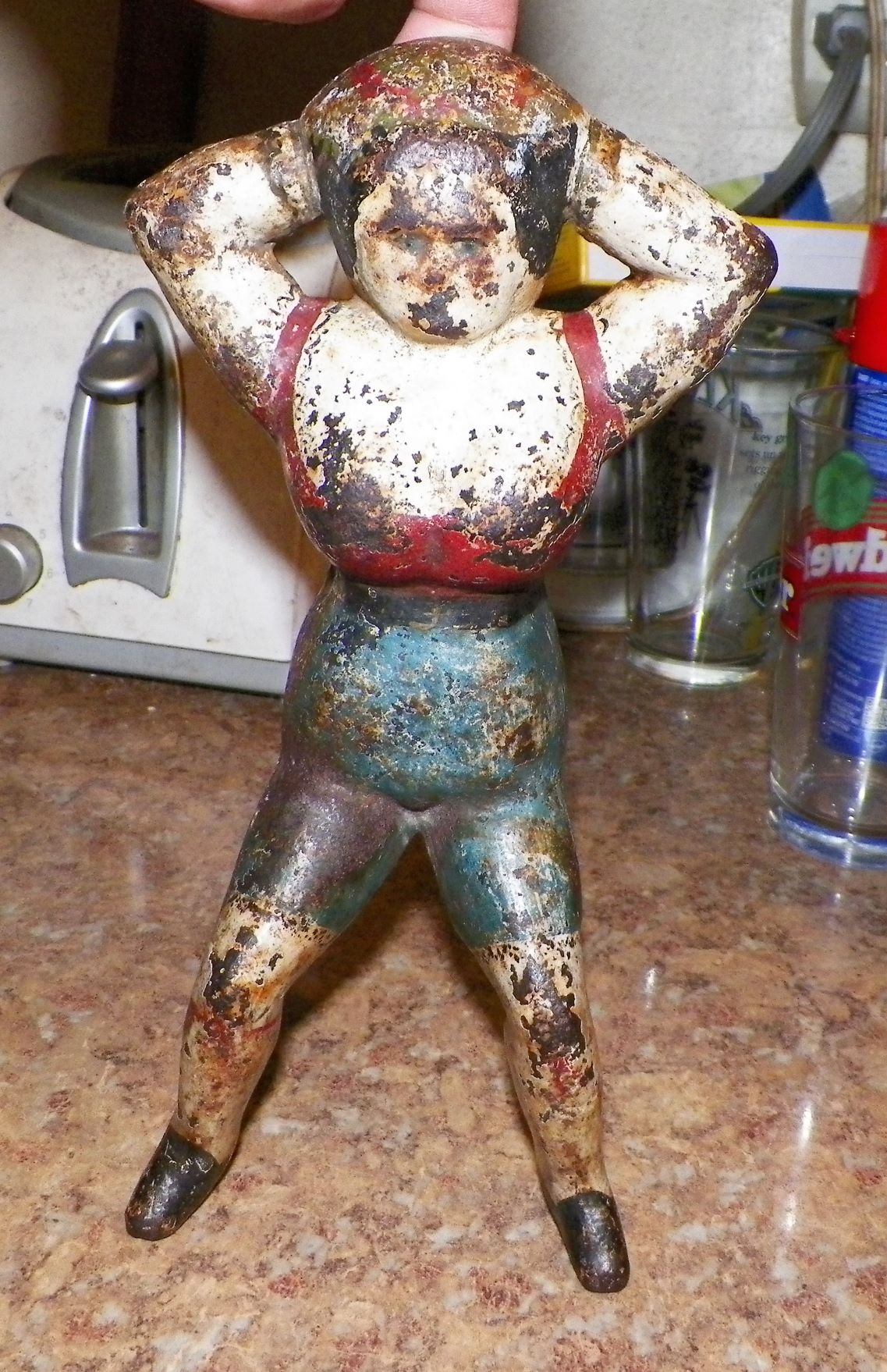 COLLECTIBLE CAST IRON MUSCLE WOMAN DOOR STOP 4AAA.JPG