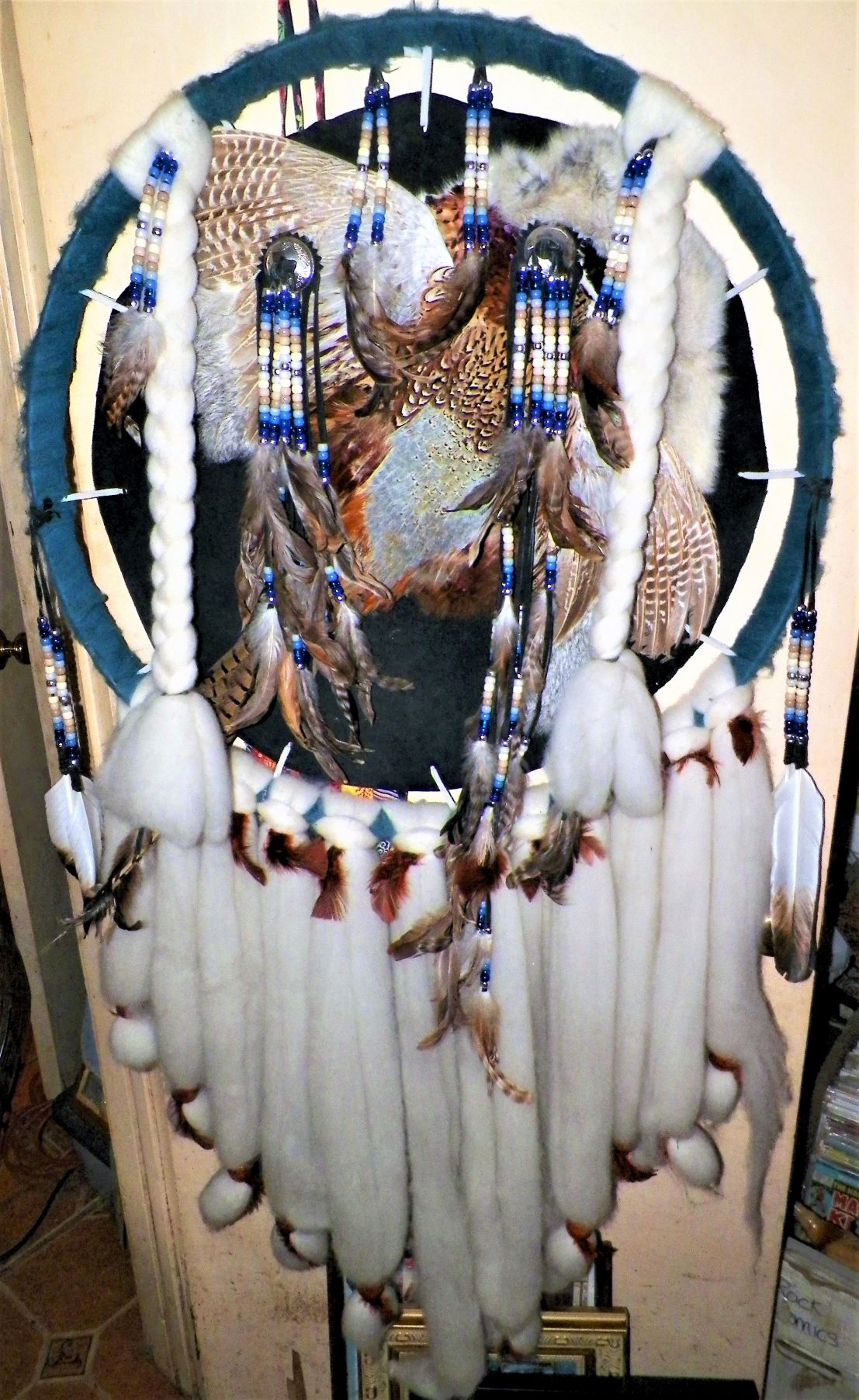 Big (55" X 26"), Beautiful Dream Catcher w/Feathers making a Pheasant Real? Souvenir