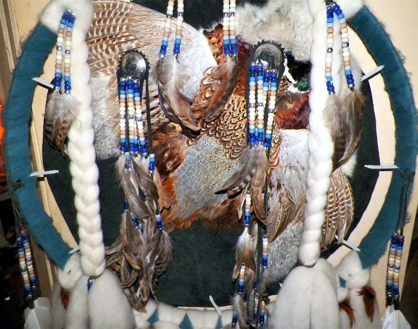 Big (55" X 26"), Beautiful Dream Catcher w/Feathers making a Pheasant Real? Souvenir