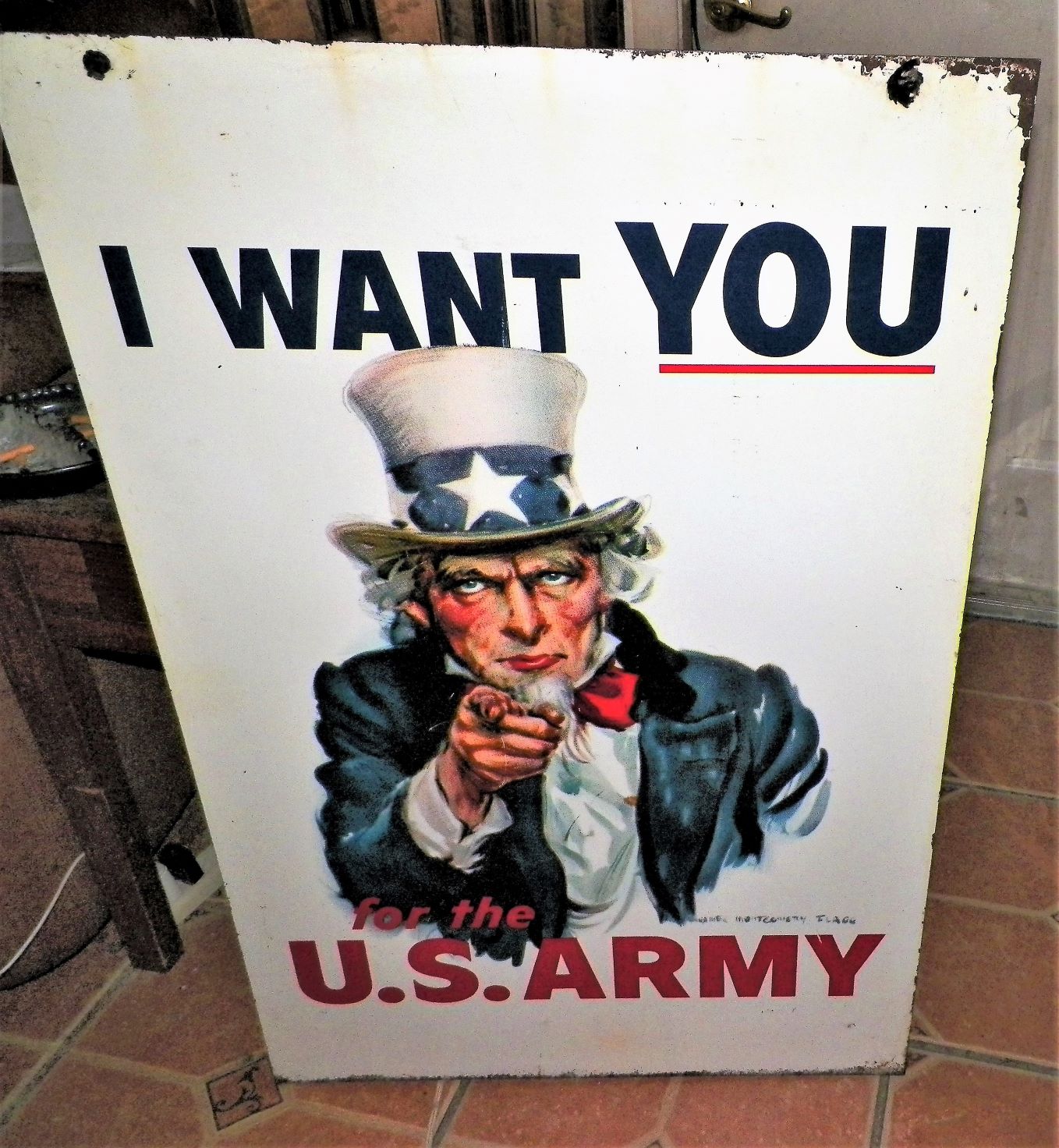 COLLECTIBLE SIGN UNCLE SAM I WANT YOU FOR US ARMY 2 SUDED METAL RECRUITMENT SIGN 2aAA.JPG