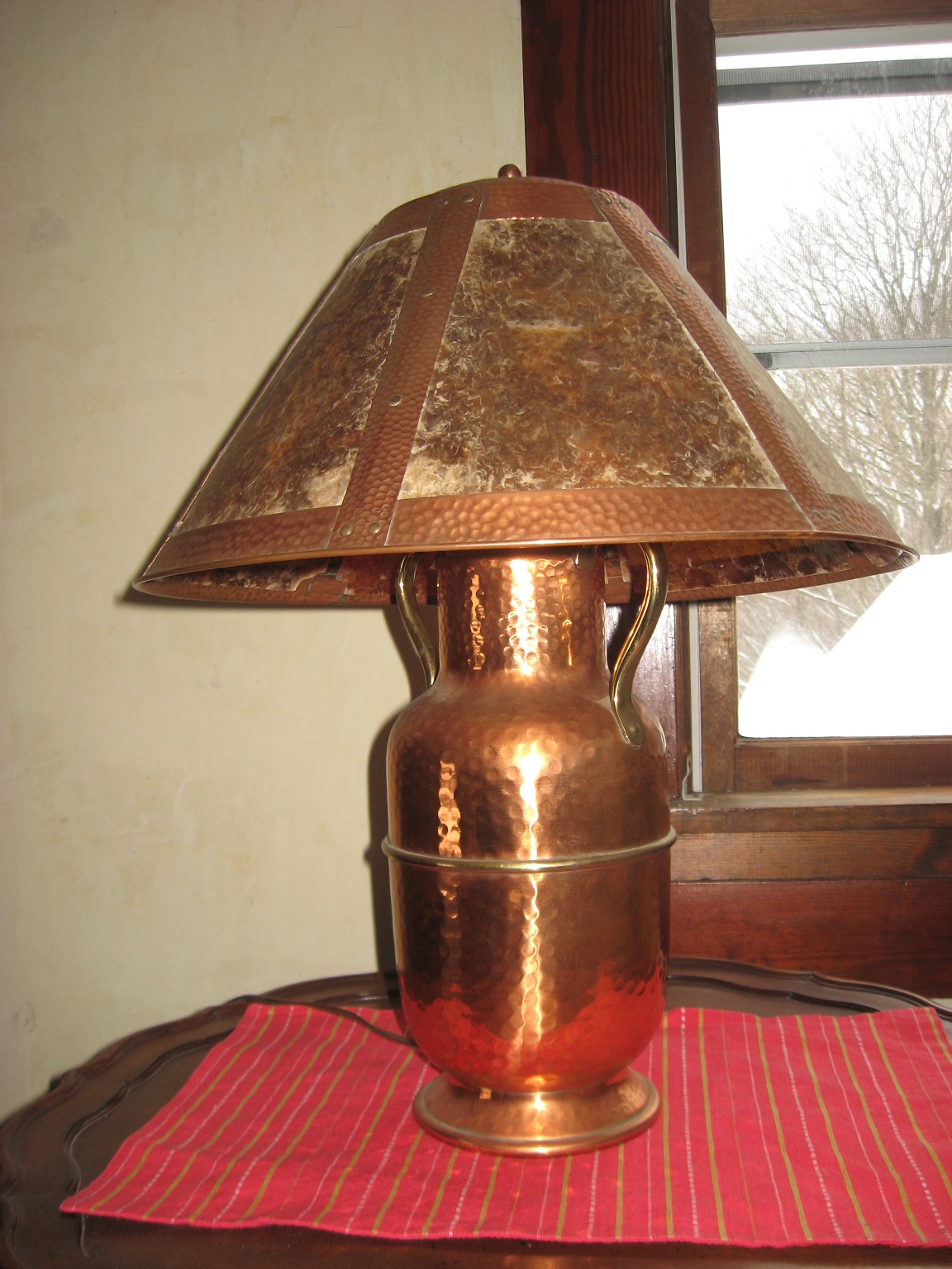 Copper Jug Lamp with Mica Shade Antiques Board