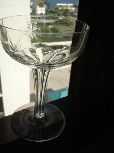 crystal clear glass hollow stem champagne goblet w cut stars 055.JPG