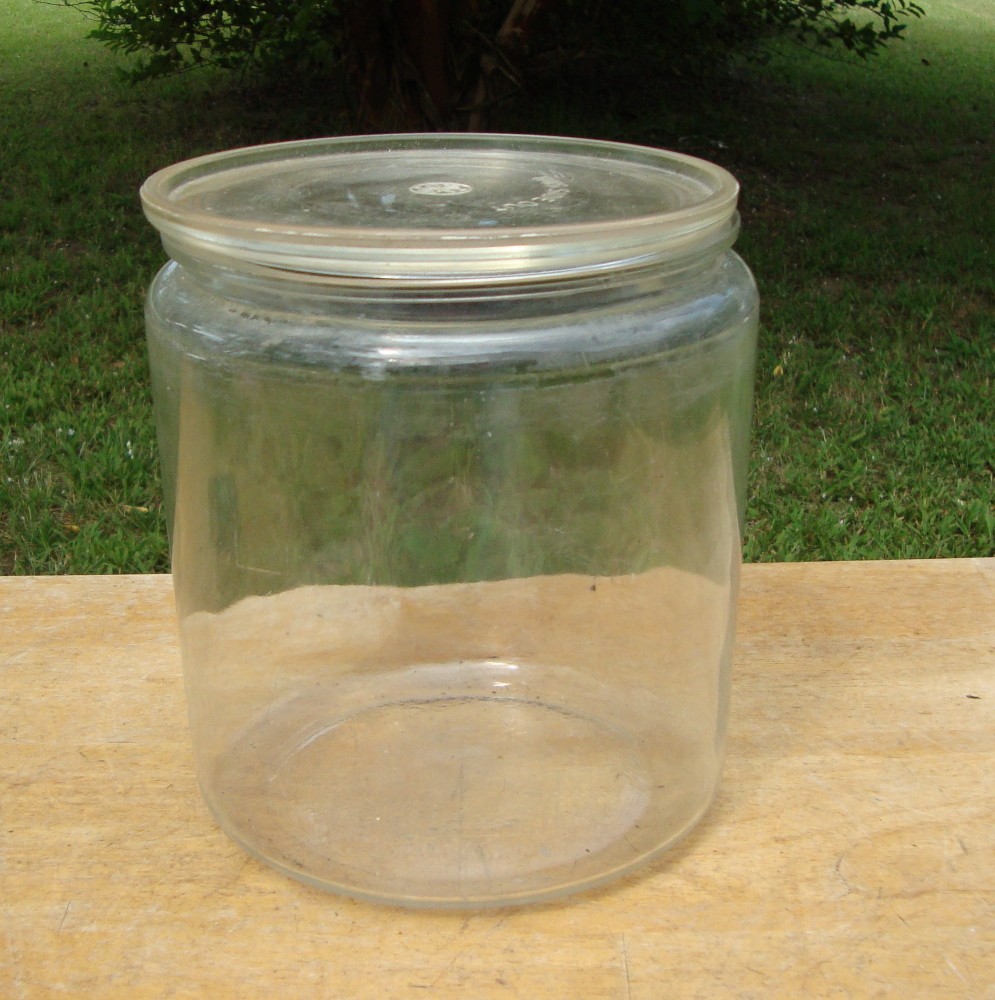 Whatsit 3 Big Glass Jar with GE on Lid Antiques Board