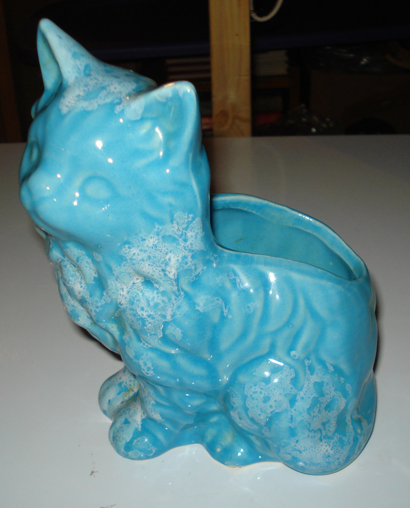 Blue Pottery Cat Planter Antiques Board