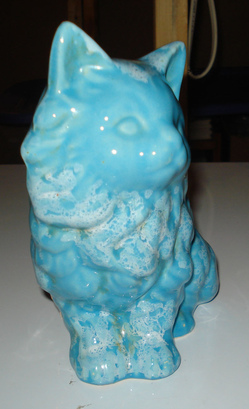 Blue Pottery Cat Planter Antiques Board