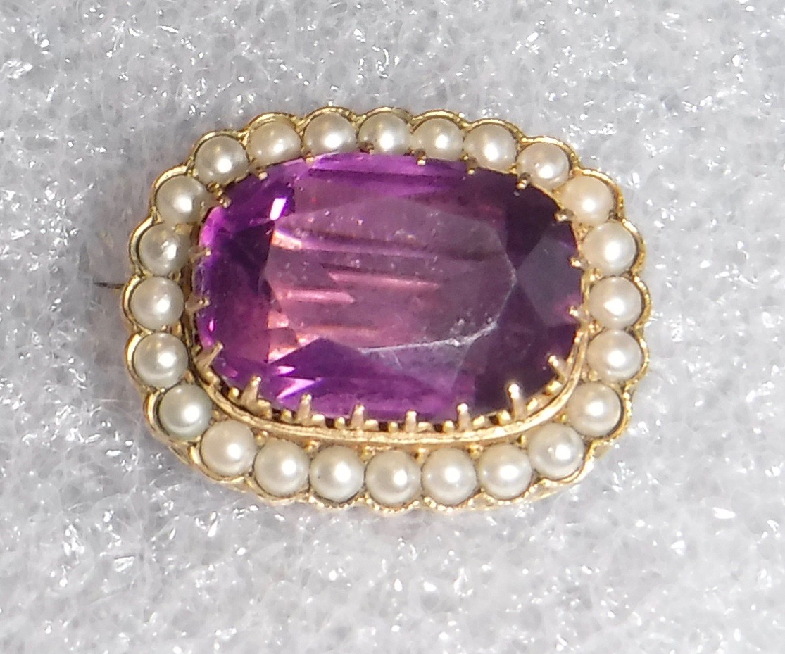 9c Gold Pearl Stone Brooch Antiques Board