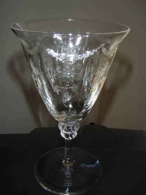 Etched Floral Swag Paneled Goblet with 2 Swirl Cut Rib Ball Stem mystery   022.JPG