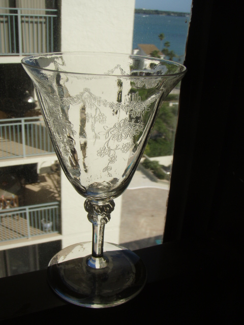 Etched Floral Swag Paneled Goblet with 2 Swirl Cut Rib Ball Stem mystery   023.JPG