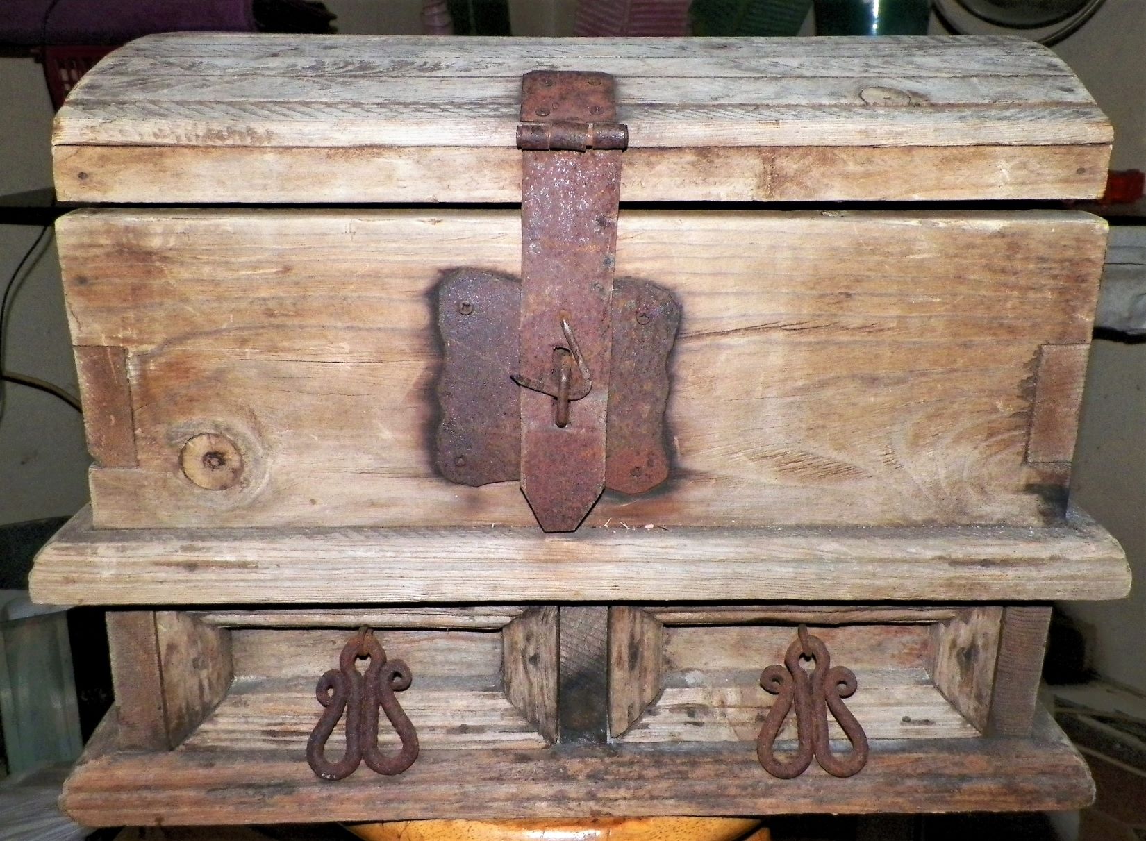 FURNITURE CHEST 2 STORY WOOD WROUGHT IRON 1AA.JPG