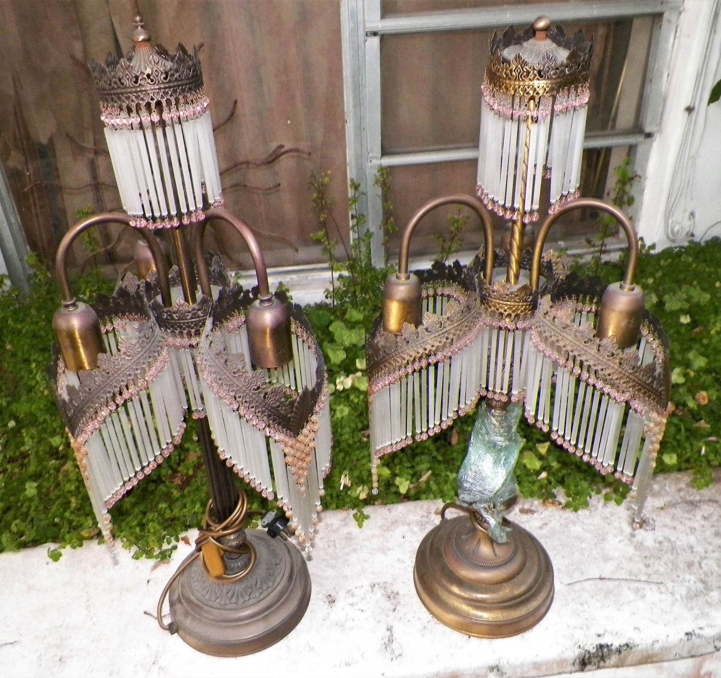 FURNITURE LAMP GERMANY PAIR GLASS CRYSTALS 2AAZZZ.jpg