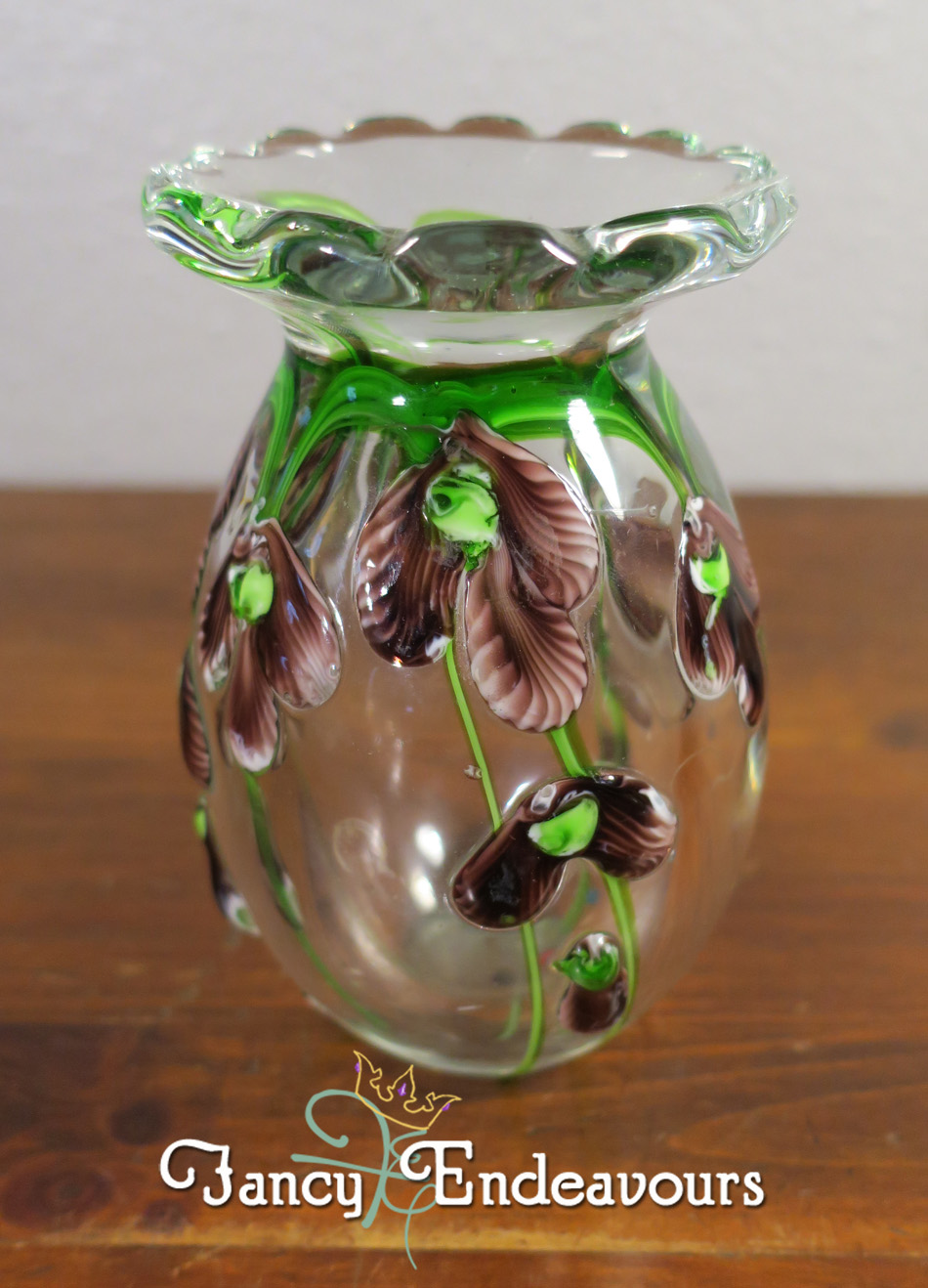 Heavy Glass Vase with Applied Flowers Antiques Board