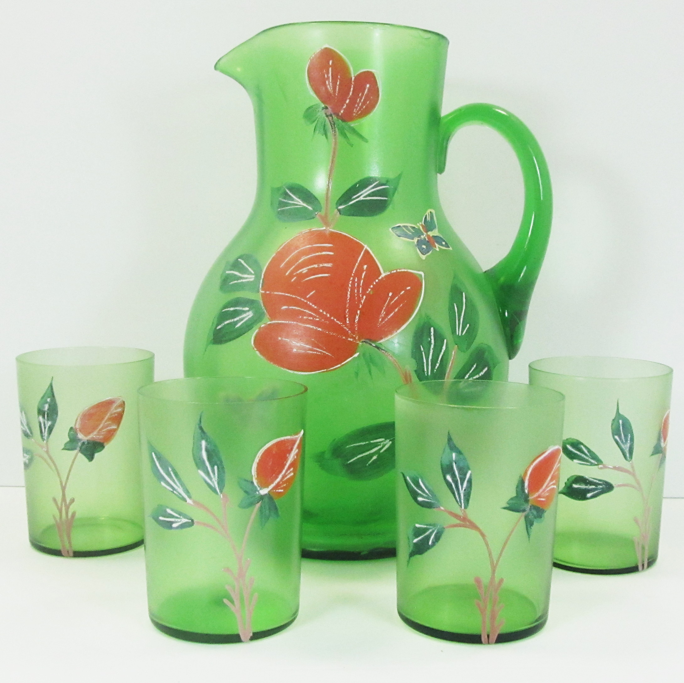 Glassies Victorian? Hand painted pitcher & glasses set Antiques Board
