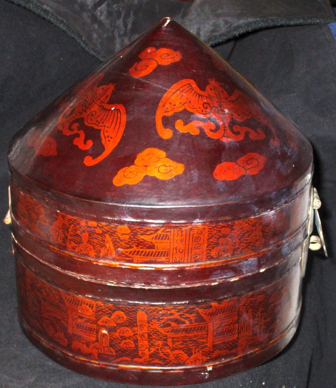 Chinese paper mache? hat box Antiques Board