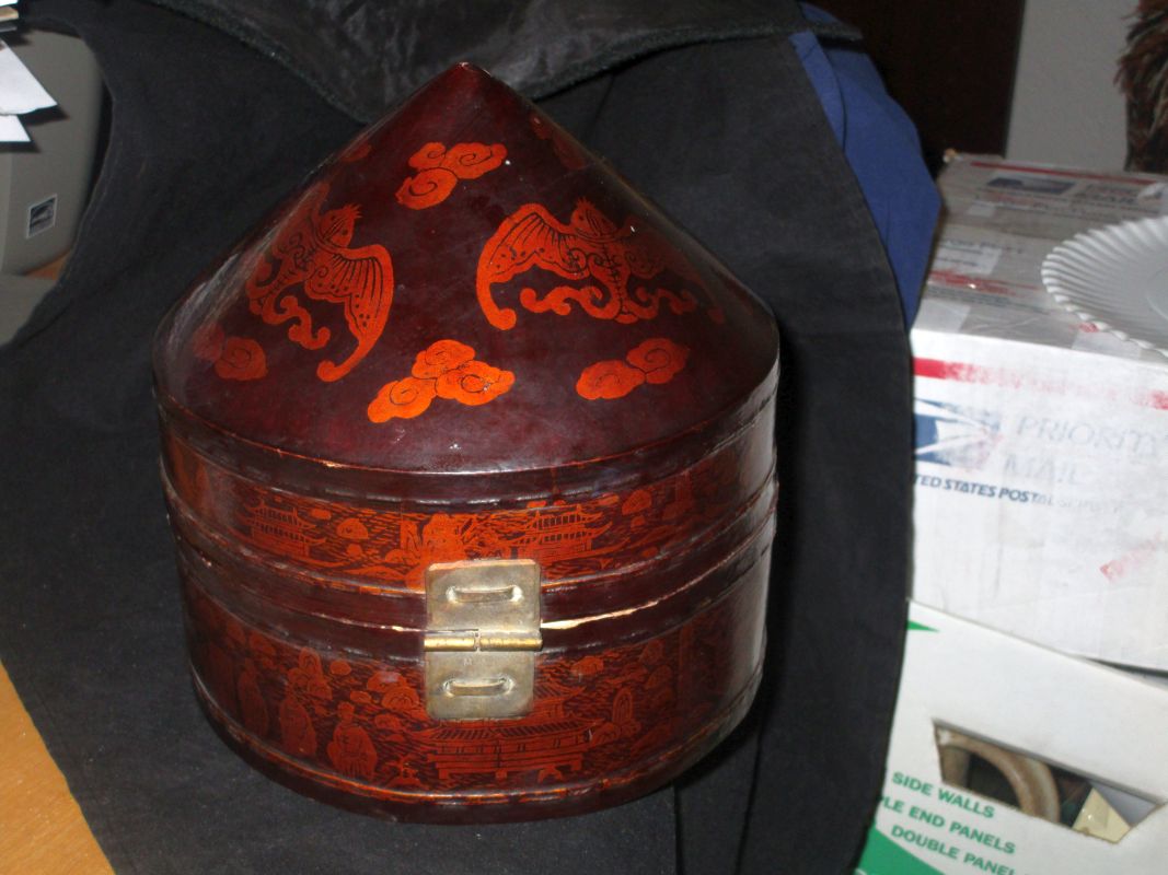 Chinese paper mache? hat box Antiques Board