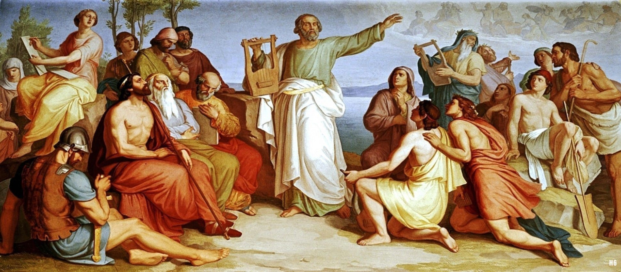 Homer Among the Greeks  Gustav Jaeger 1808.jpg