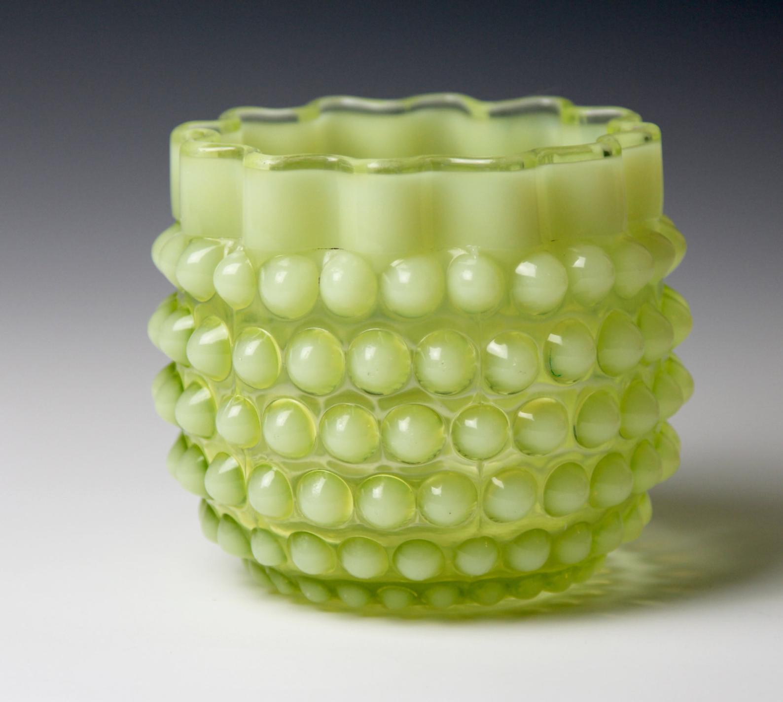 Hobbs Hobnail Vaseline Glass Vase Antiques Board