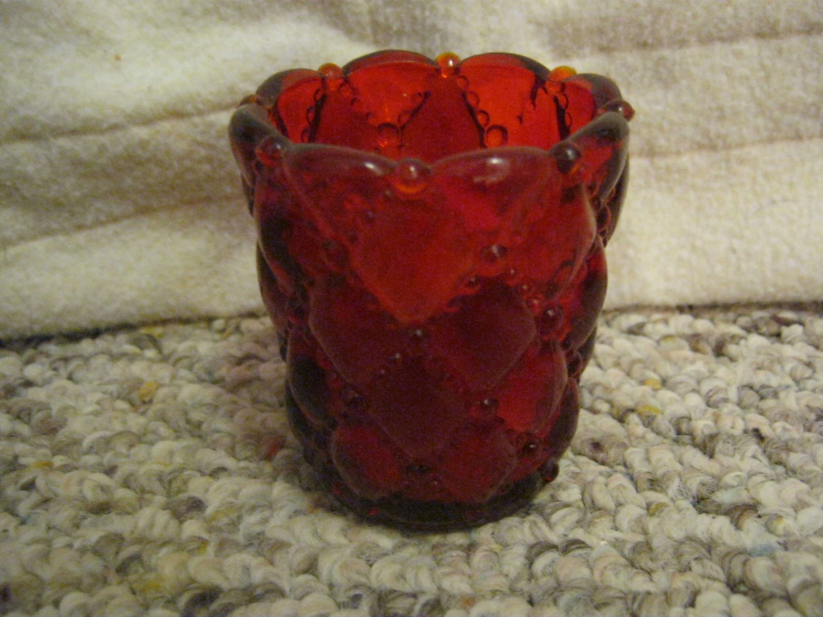 2 1/2" Brooke Glass Co. Ruby Diamond Quilted Candle Holder Wellsburg, W