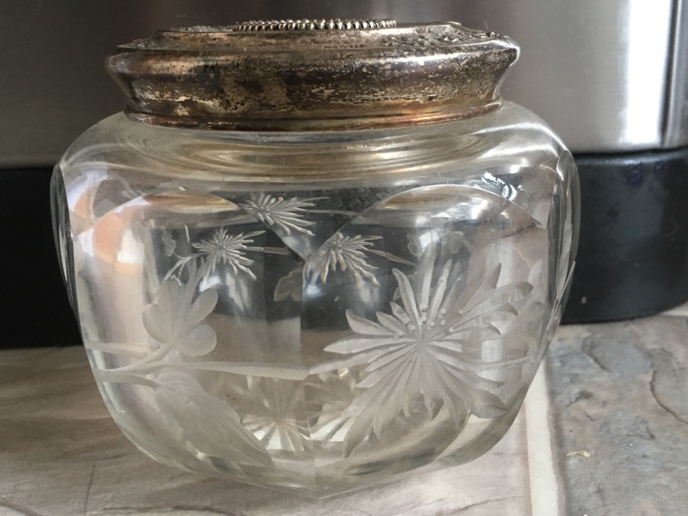 Cut Glass Jar Sterling Lid Antiques Board