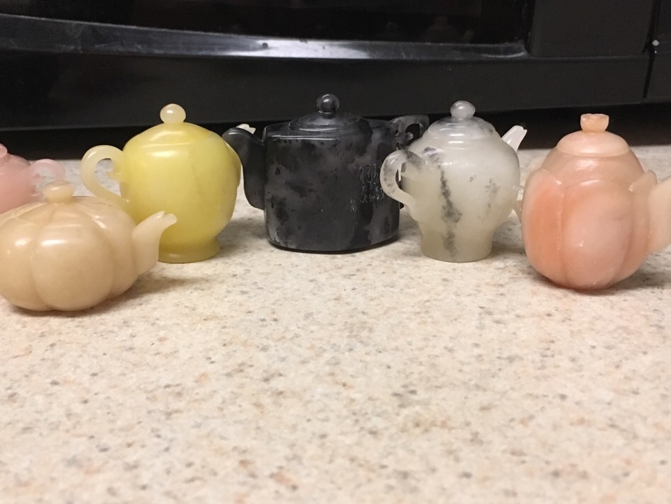 Framed Chinese Decorative Mini Carved Stone Teapots Antiques Board